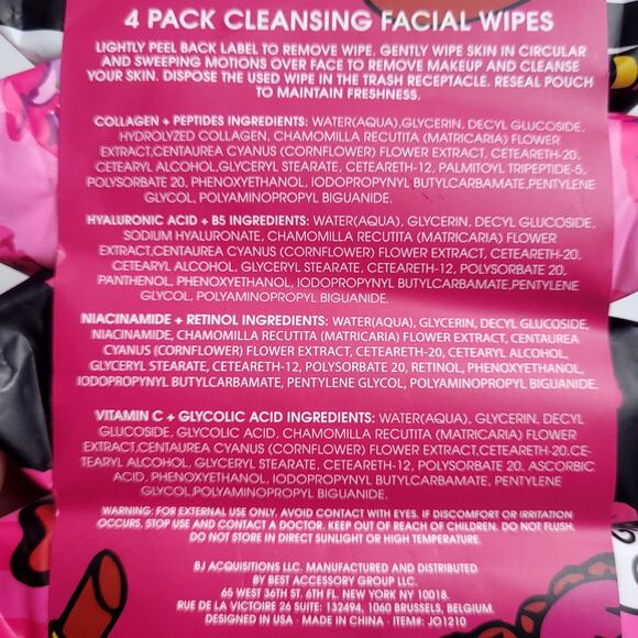Betsey Johnson 4 Pack Cleansing Face Wipes Collagen Peptides 120 Wipes Total NIP - Picture 6 of 6